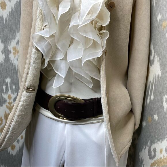 Ralph Lauren Fawn Lamb Shearling & Tortoise Shell Military Inspired Jacket - Picture 9 of 16